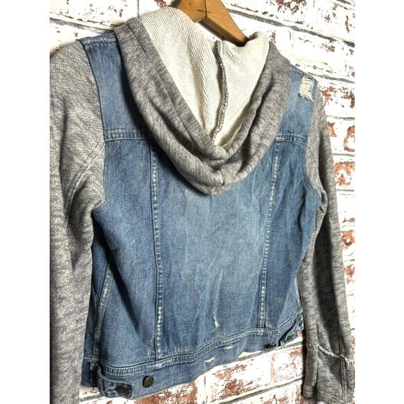 Free People Indie Wash Knit Hood & Sleeve Sweater Pure Cotton Jean Jacket - Picture 13 of 13